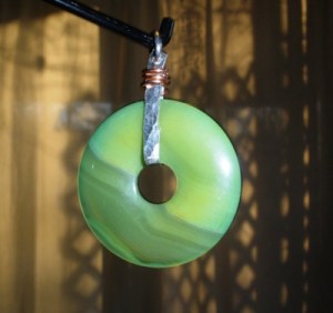 Donut fun (pendant of Jade, fine silver, copper)