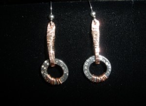 Fine silver, copper earrings.